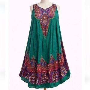 LADDI ONE SIZE TRAPEZE STYLE MIDI DRESS VINTAGE PAISLEY BOHO FESTIVAL LAGENLOOK